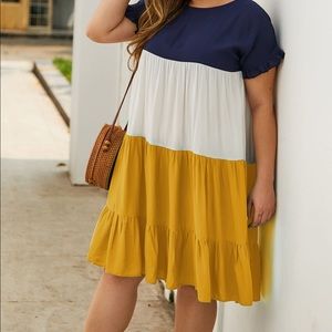Cute tricolor smock plus size dress 4x